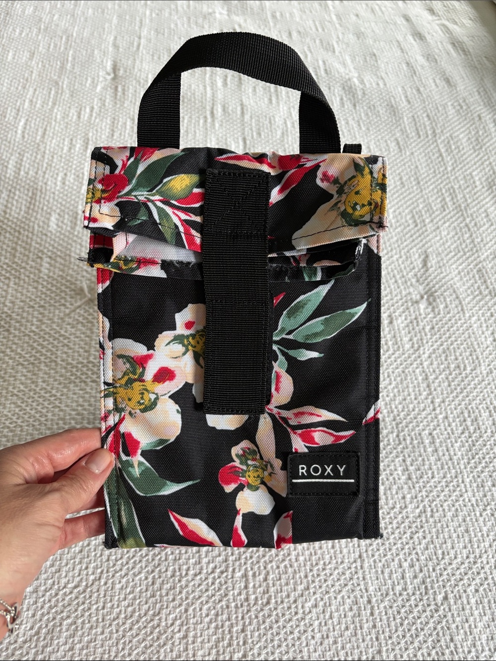 Roxy Black Floral Lunch Tote with Top Handle